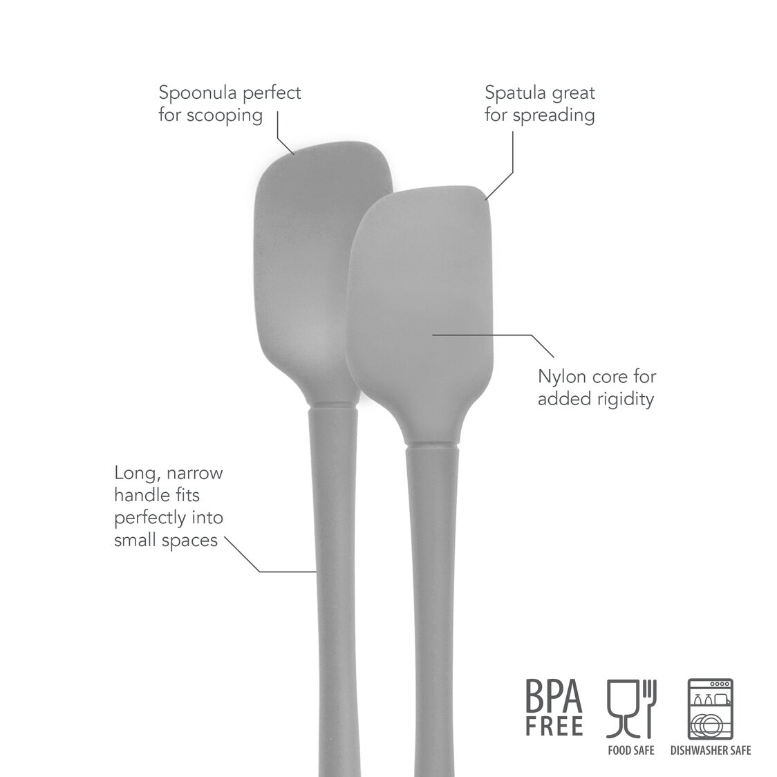 Tovolo Flex-Core All Silicone Mini Spatula & Spoonula Set of 2 Oyster Gray
