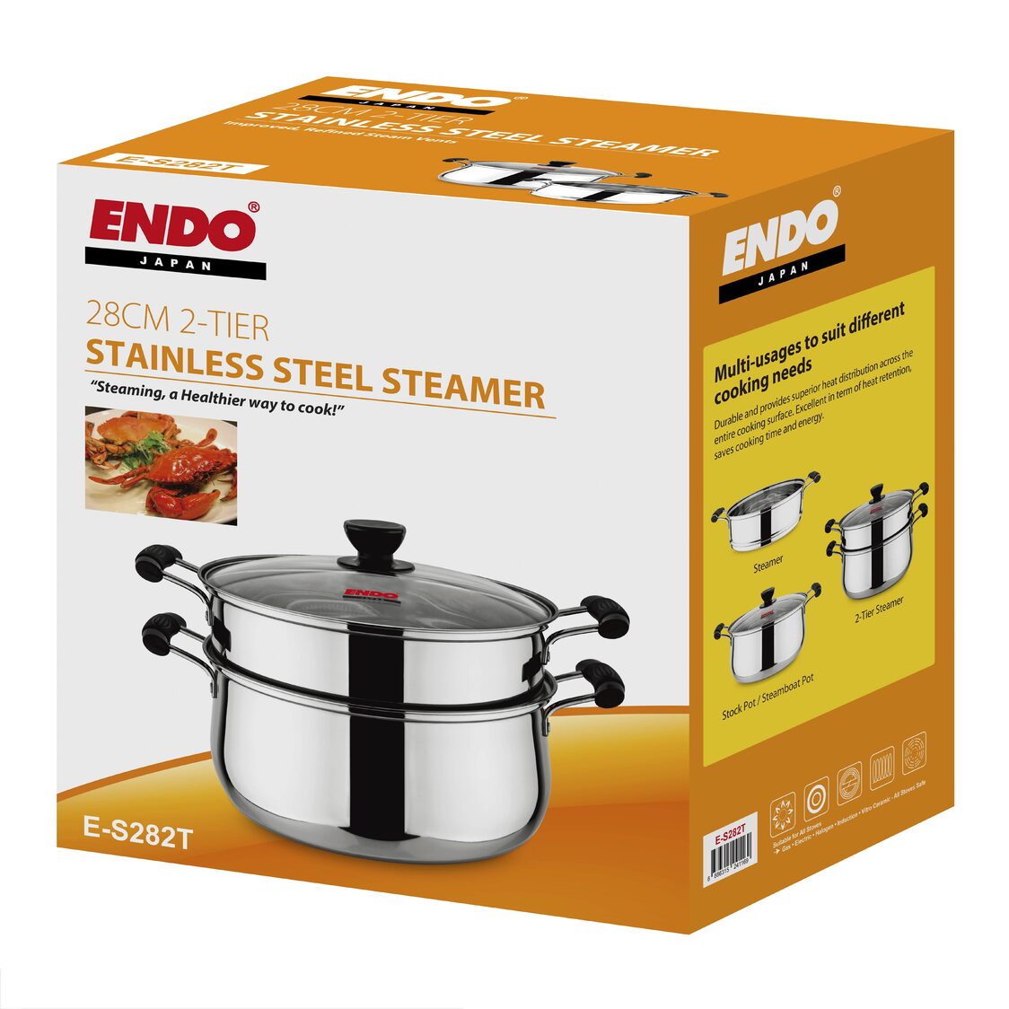 ENDO Stainless Steel Steamer 28cm 2-Tier (E-S282T)