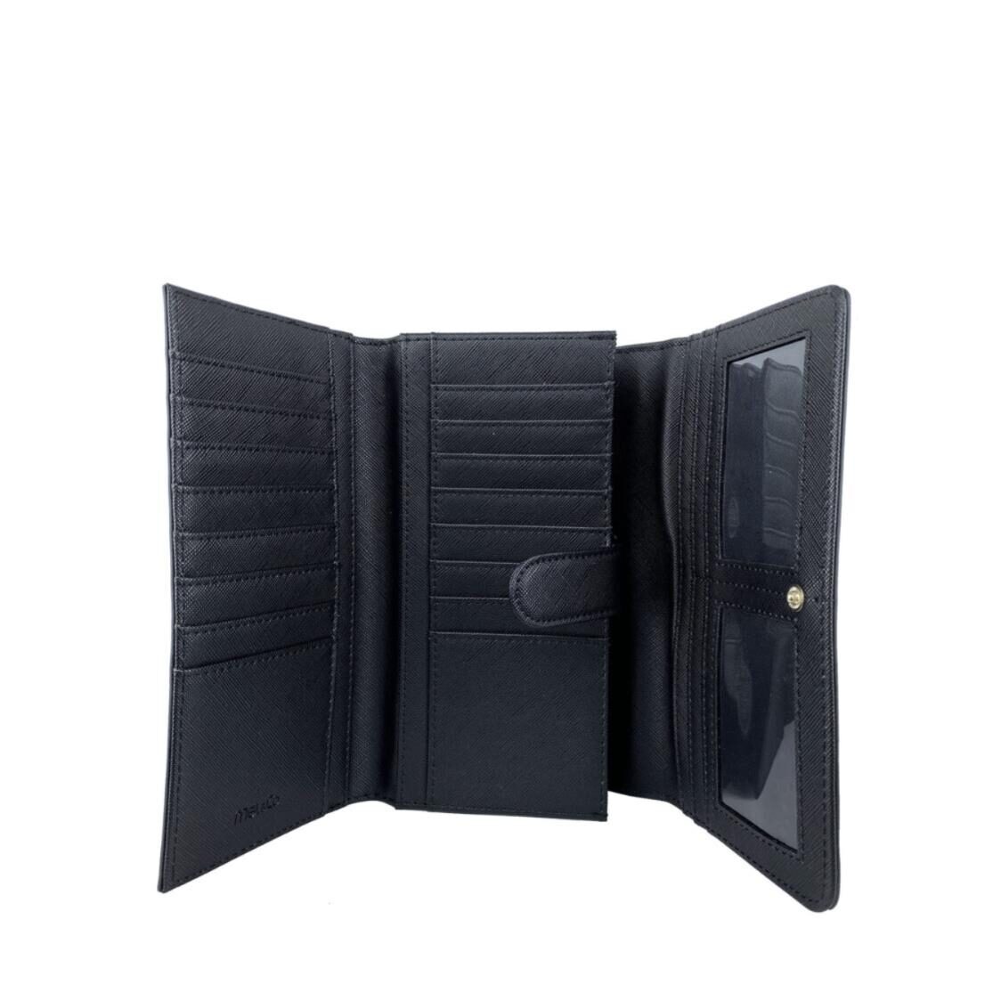 Mel&Co Saffiano-Effect Tri-Fold Flap Large Wallet