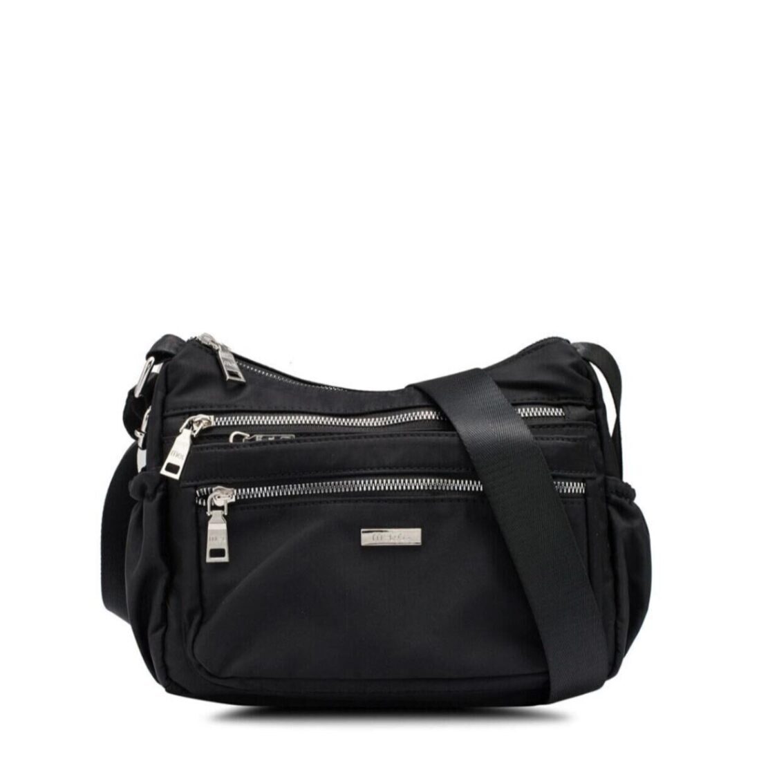 Mel&Co Nylon Multi Zip Sling Bag Black