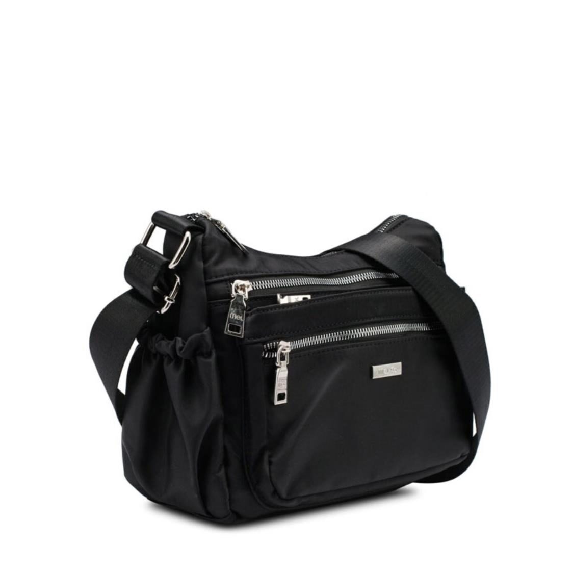Mel&Co Nylon Multi Zip Sling Bag Black