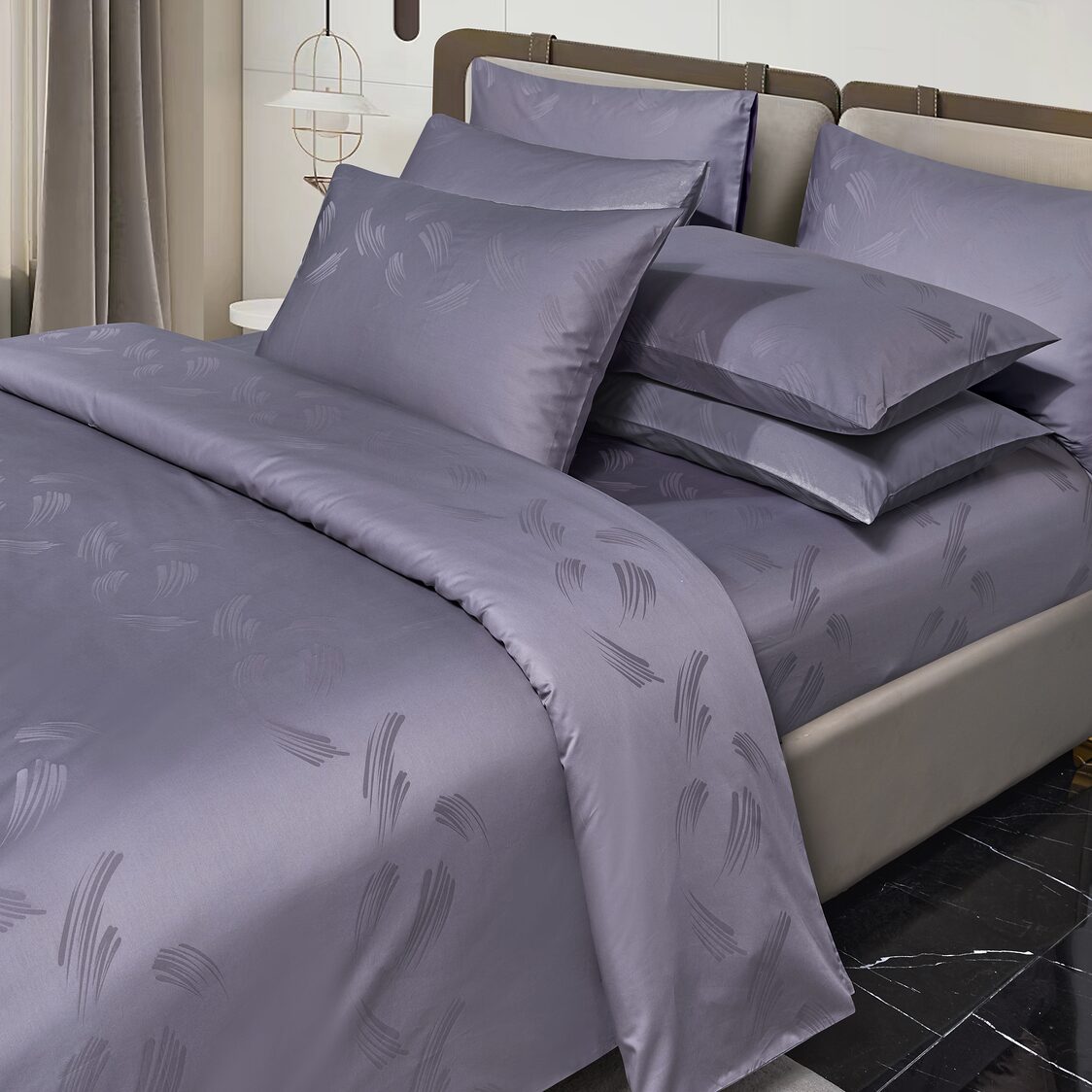 Kinu Fontaine Grey Bed Set/Fitted Sheet