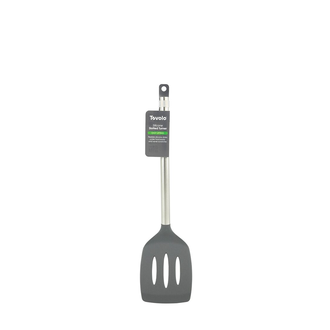 Tovolo Silicone Slotted Turner with Stainless Steel Handle - Charcoal