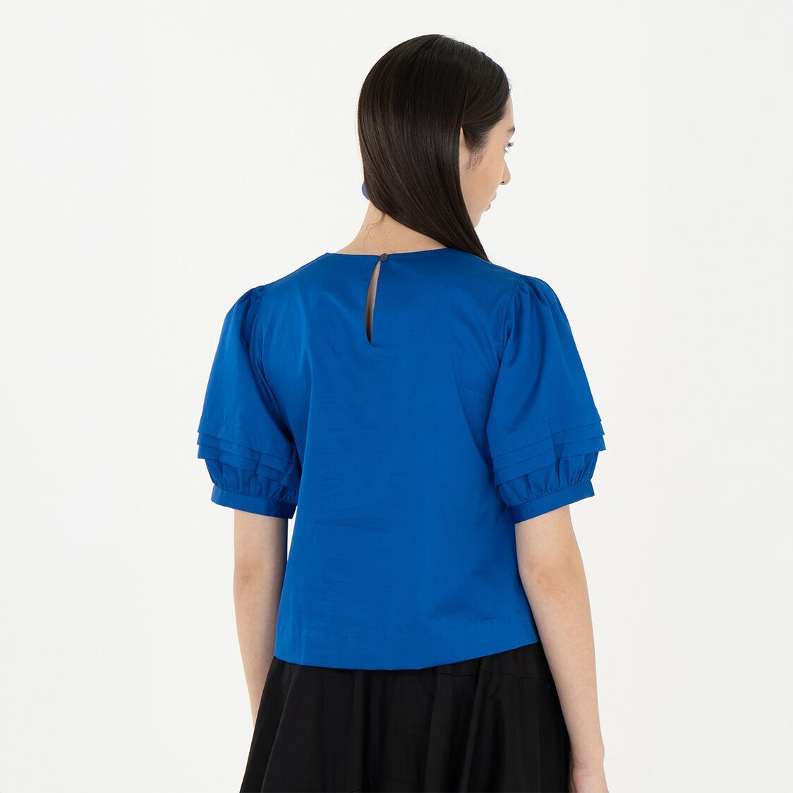 K/WOODS Stain Repellent Fold Puff Blouse In Blue