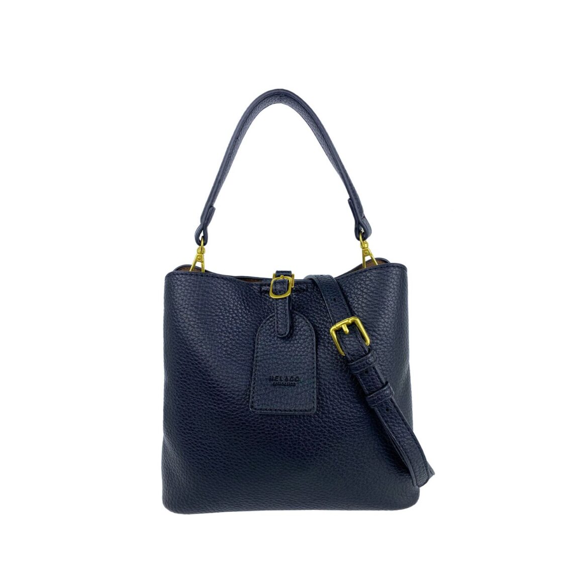 Mel&Co Pebbled Bucket Satchel With Decorative Tag