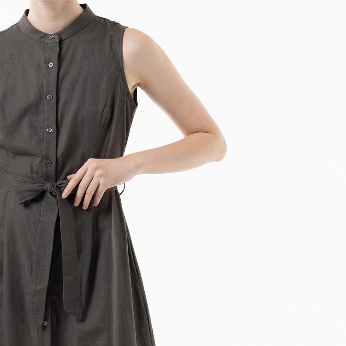 K/WOODS Tie-Waist Midi Dress in Dark Olive