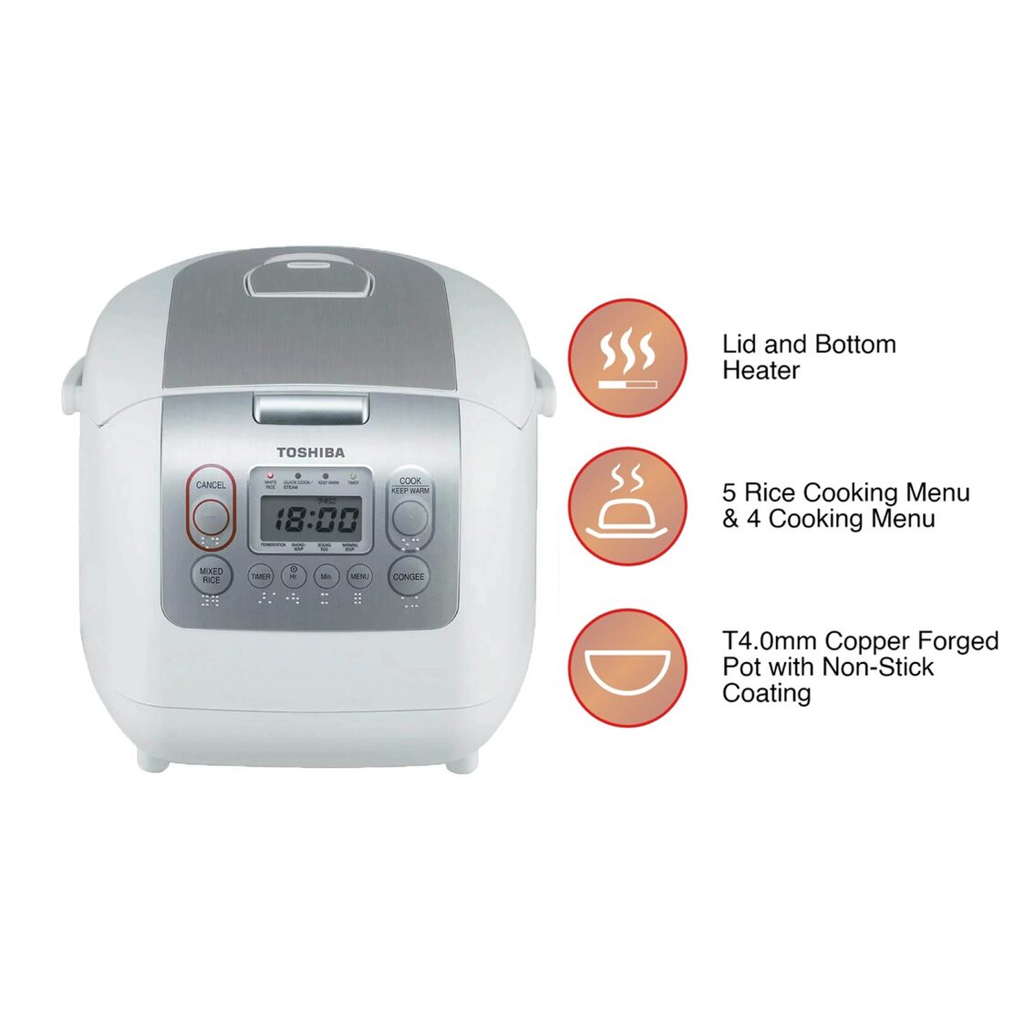 TOSHIBA Electric Rice Cooker 1.0L (RC-10NMFEIS WT)