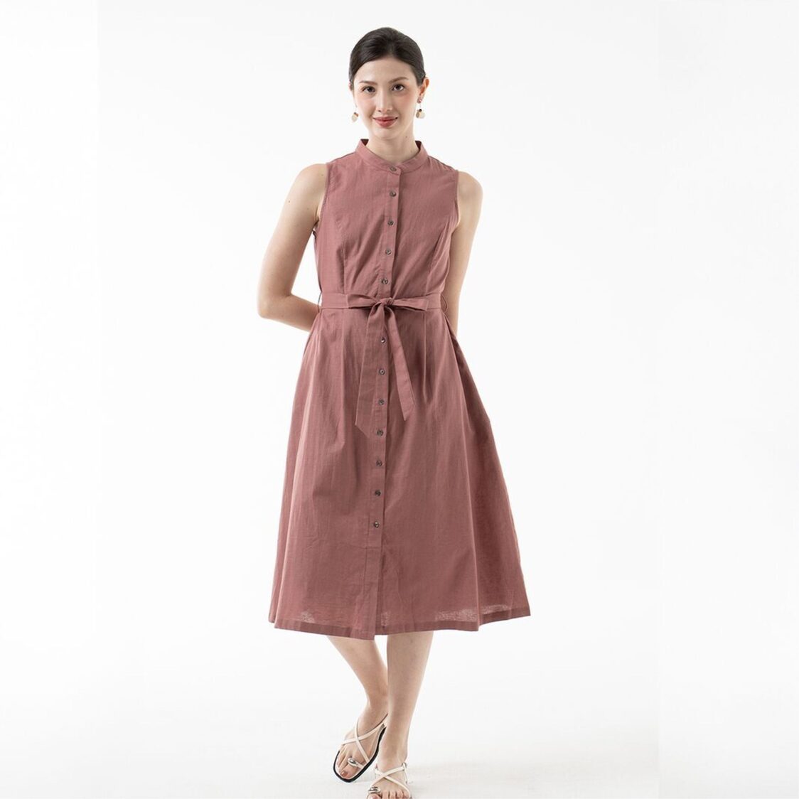 K/WOODS Tie-Waist Midi Dress in Sand