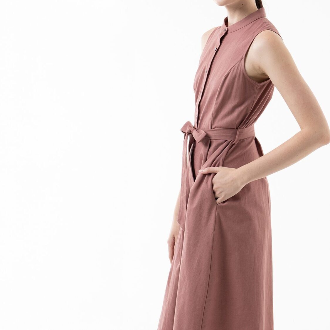 K/WOODS Tie-Waist Midi Dress in Sand