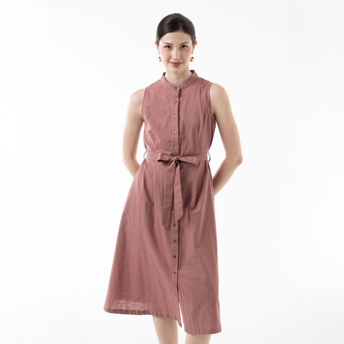 K/WOODS Tie-Waist Midi Dress in Sand