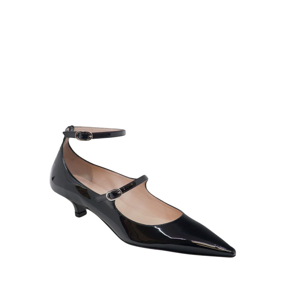 Prosperine Strappy Patent Leather Kitten Black