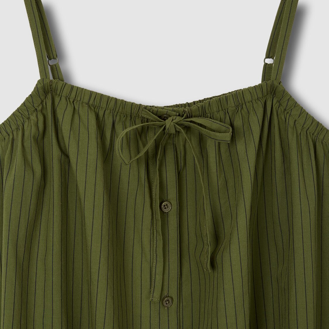 Jaju Women Cotton Stripe Sleeveless Pajama Dress Dark Khaki