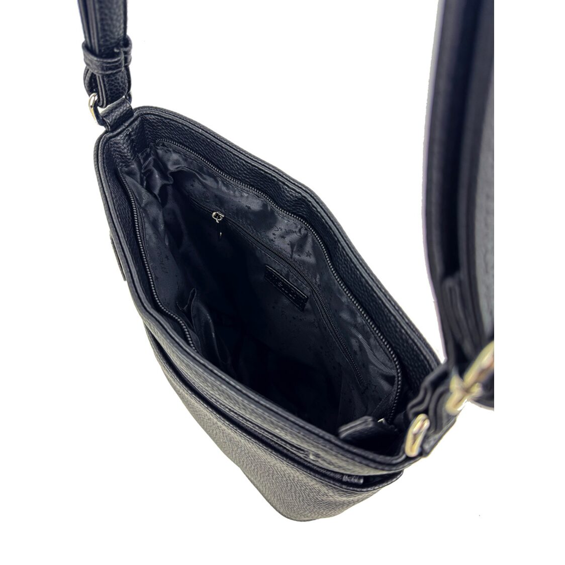 Mel&Co Lychee Embossed Multiple Pockets Sling Bag Black