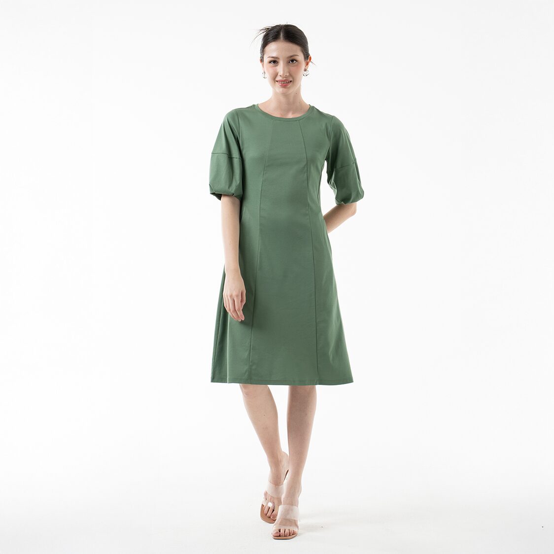 K/WOODS Cloud Sleeve Dress in Sage Green