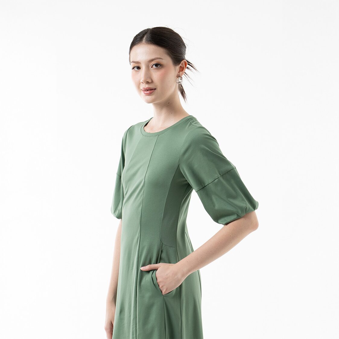 K/WOODS Cloud Sleeve Dress in Sage Green