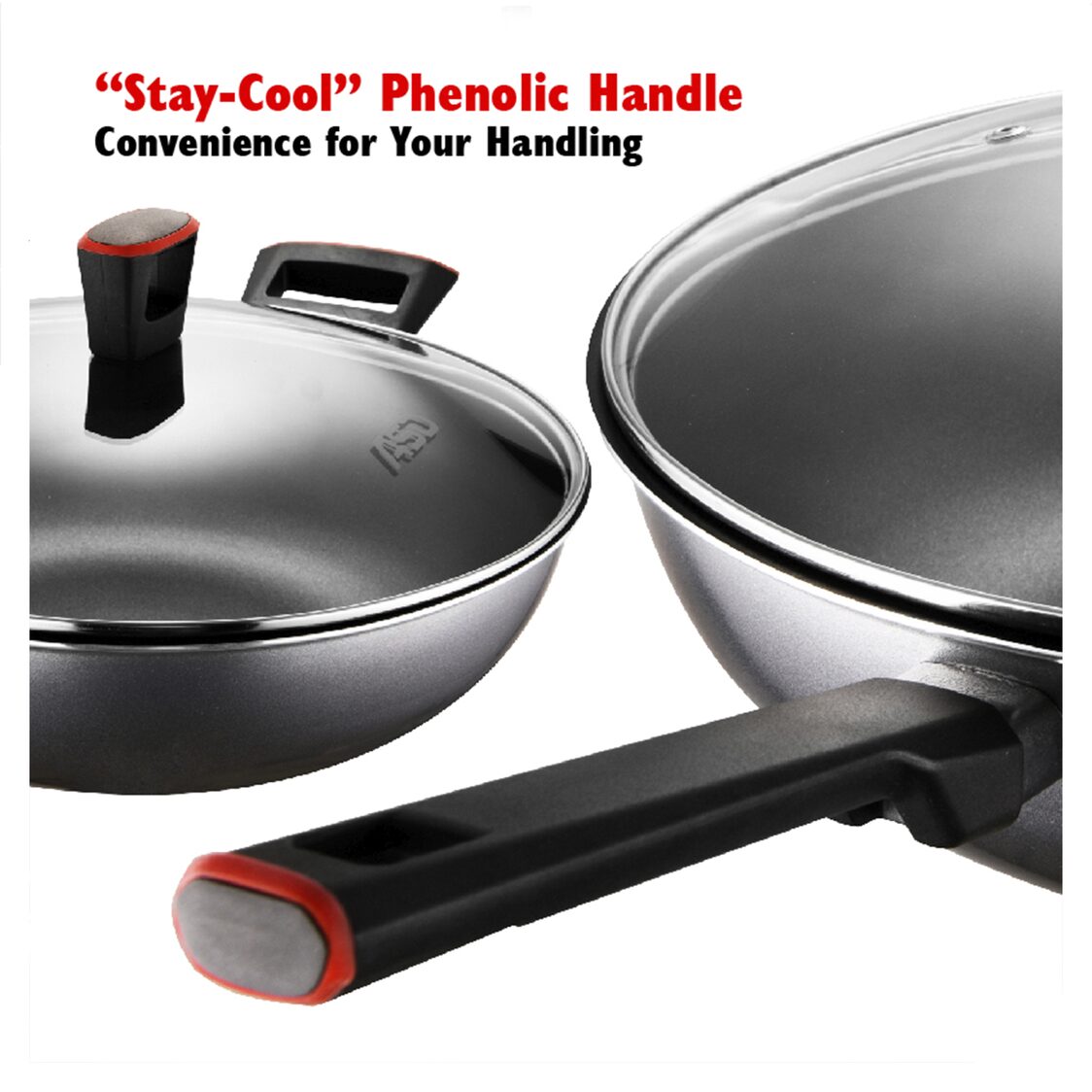 ASD Gusto Red Non-Stick Skillet Wok With Glass Lid 32cm (HP8332GL-RD)
