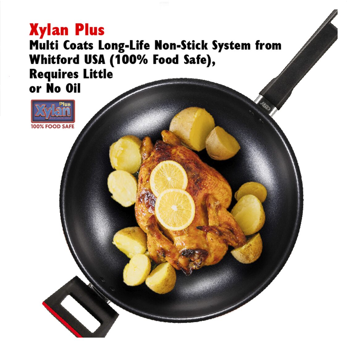 ASD Gusto Red Non-Stick Skillet Wok With Glass Lid 32cm (HP8332GL-RD)