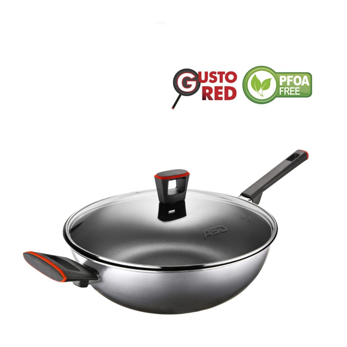 ASD Gusto Red Non-Stick Skillet Wok With Glass Lid 32cm (HP8332GL-RD)
