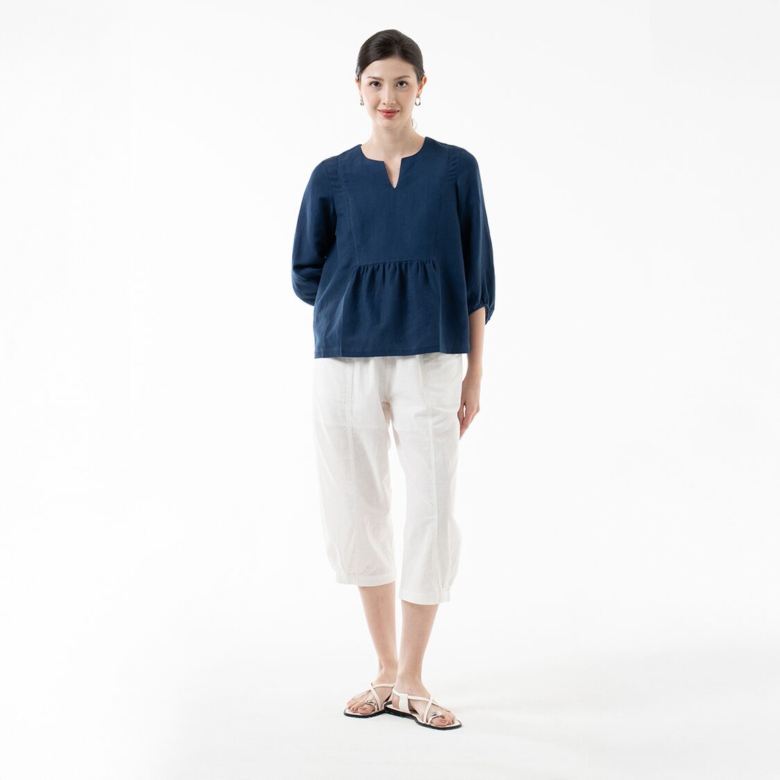 K/WOODS Modern Folk Peplum Top in Midnight Blue