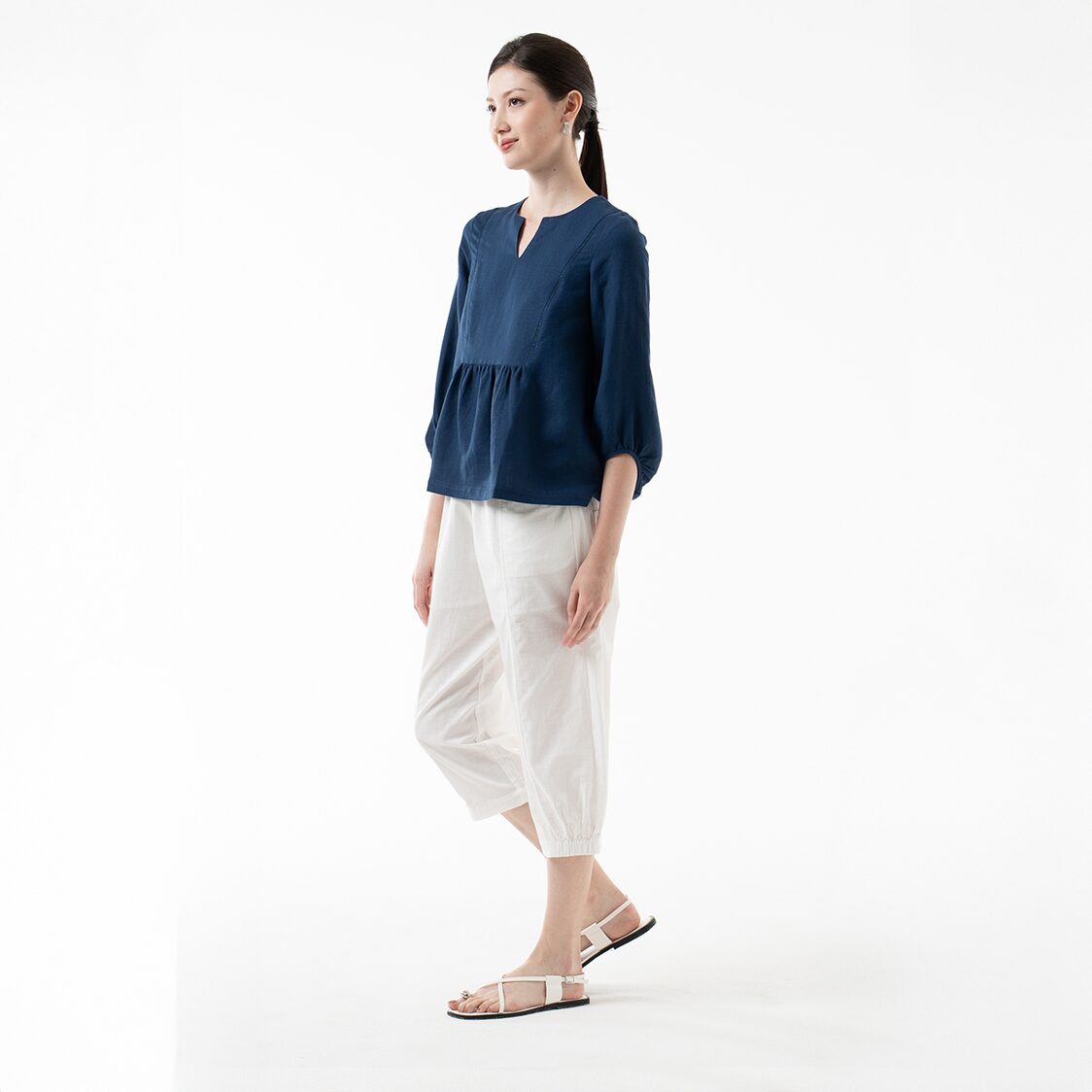 K/WOODS Modern Folk Peplum Top in Midnight Blue