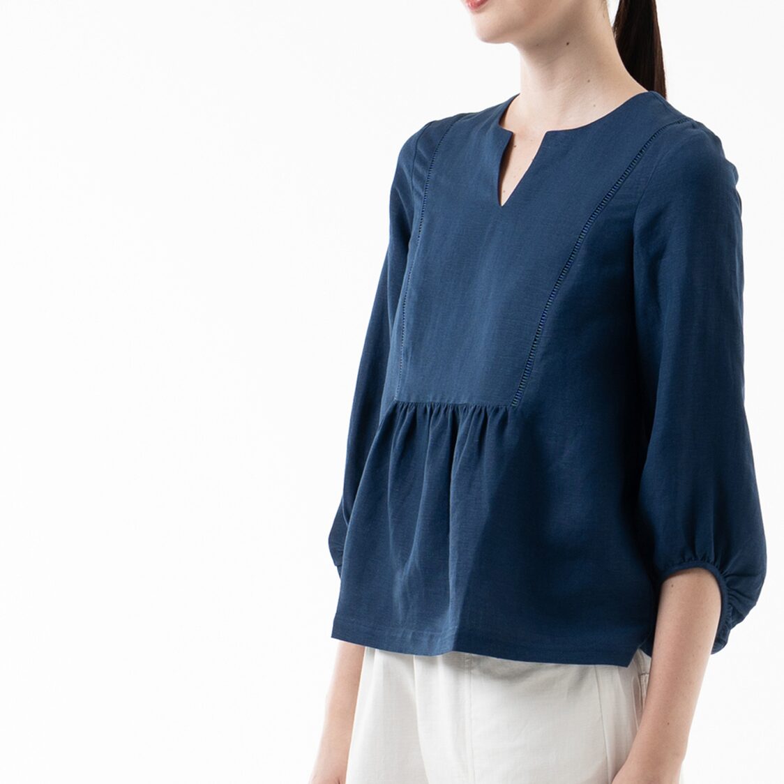 K/WOODS Modern Folk Peplum Top in Midnight Blue
