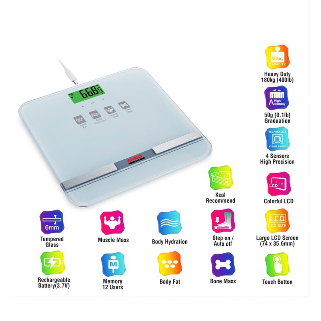 ENDO Digital High Precision Body Fat Analysis Scale (E-DBAS853)