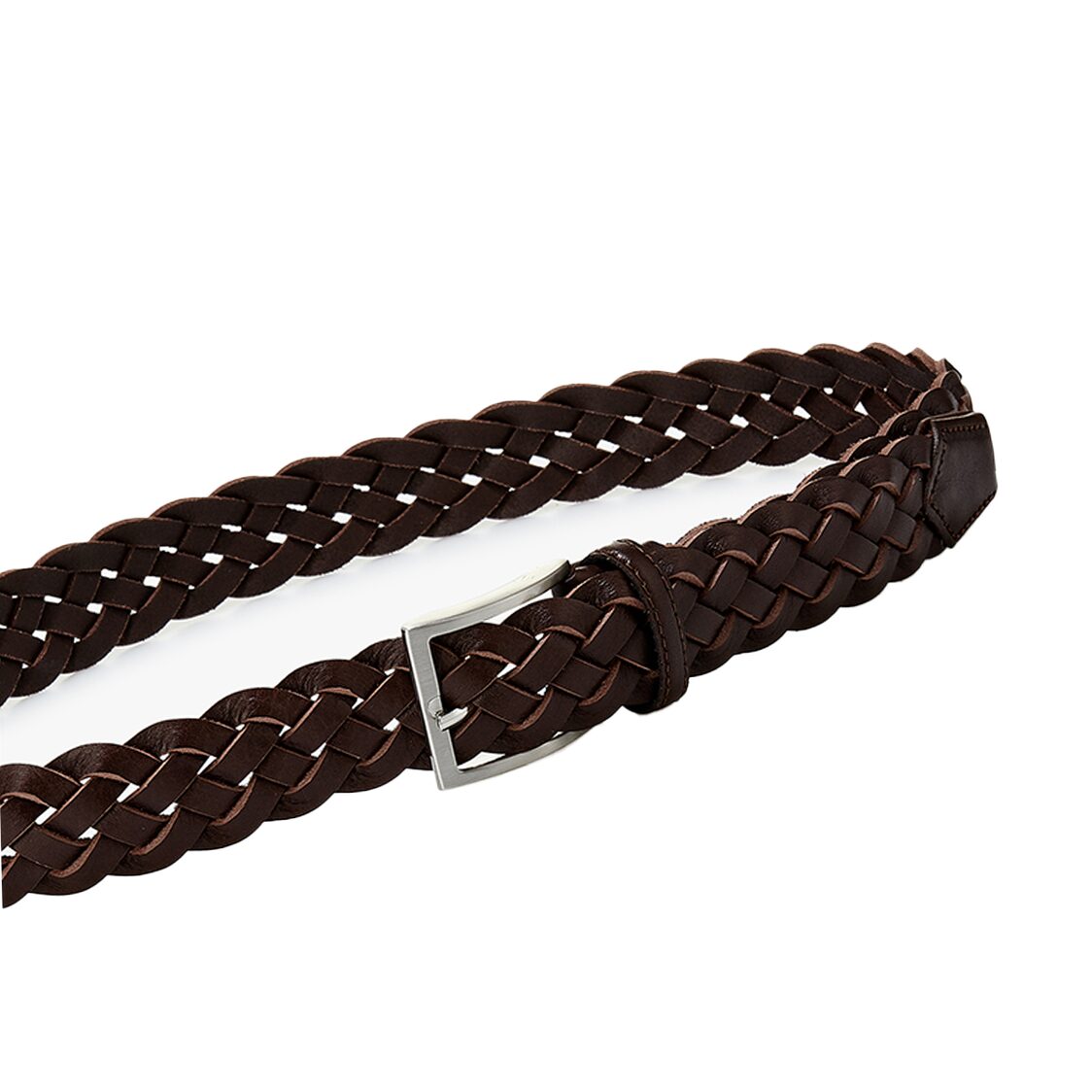 Man On The Boon Made In Italy Weaving Leather Belt Dark Brown