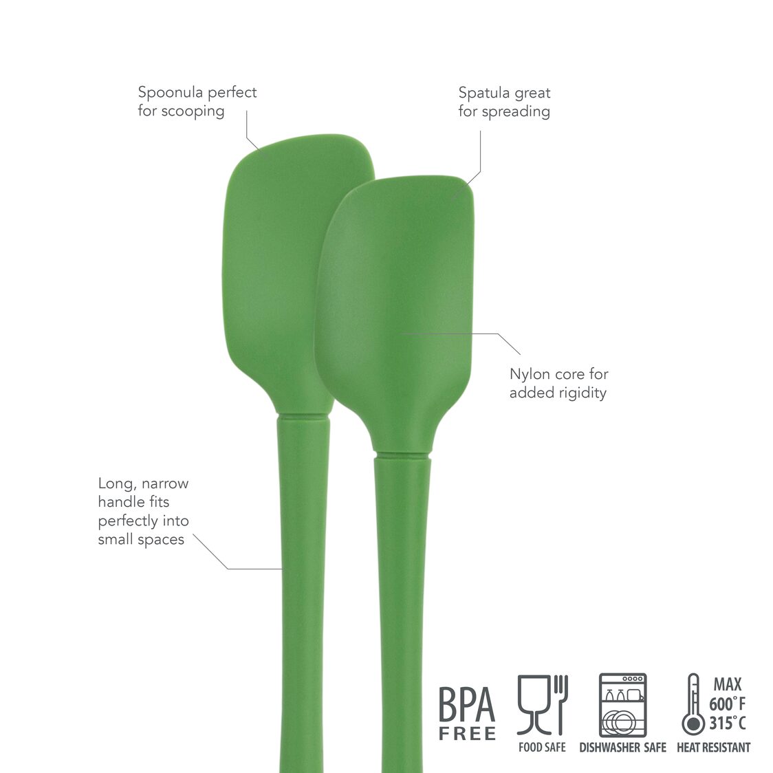 Tovolo Flex-Core All Silicone Mini Spatula & Spoonula Set of 2 Pesto
