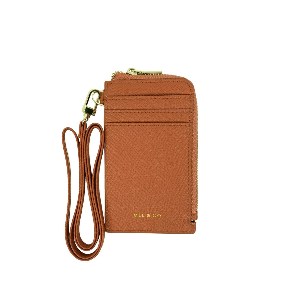 Mel&Co Saffiano-Effect L-Zip Lanyard Card Holder Pouch