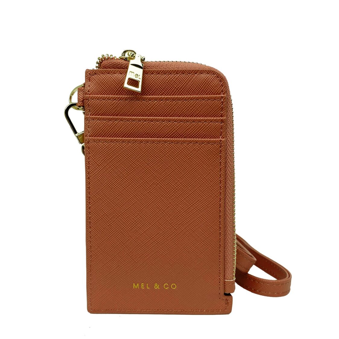 Mel&Co Saffiano-Effect L-Zip Lanyard Card Holder Pouch