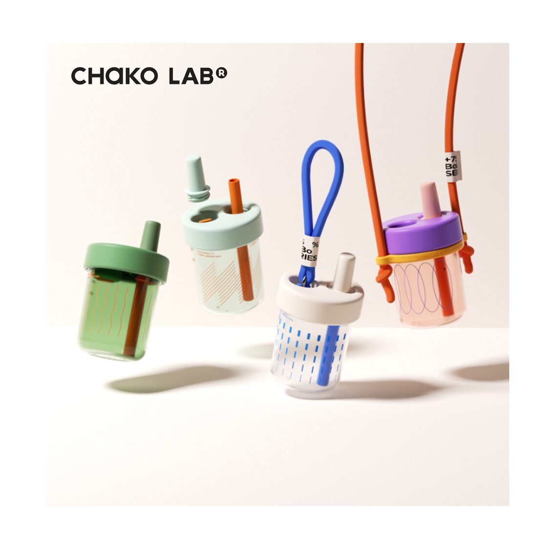 Chako Lab 450ml Bobo Straw Cup Round Green/Orange