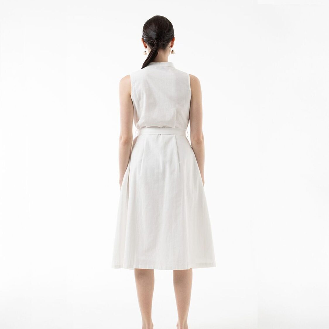 K/WOODS Tie-Waist Midi Dress in Off White