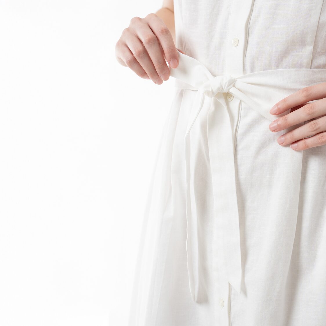 K/WOODS Tie-Waist Midi Dress in Off White