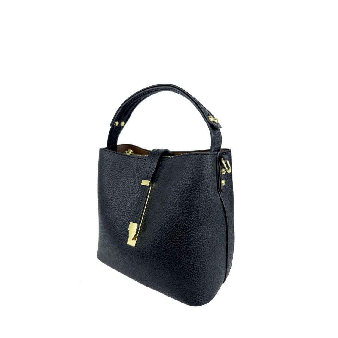 Mel&Co Pebbled Single Handle Bucket Satchel Bag Black