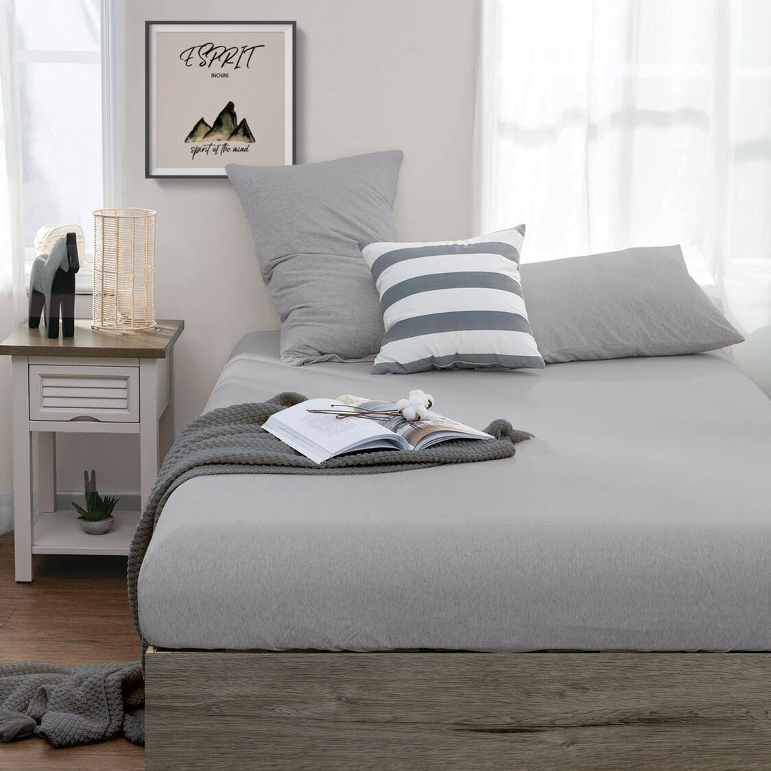 ESPRIT Jersey Collection 100% Super Combed Cotton Fitted Sheet Set EJ01 - Light Grey
