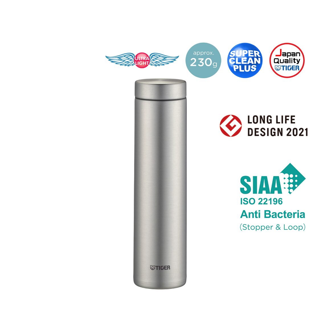 Tiger Anti-Bacteria Double Stainless Steel Thermal Mug 600ml - Matte Stainless (MMZ-K060 XM)