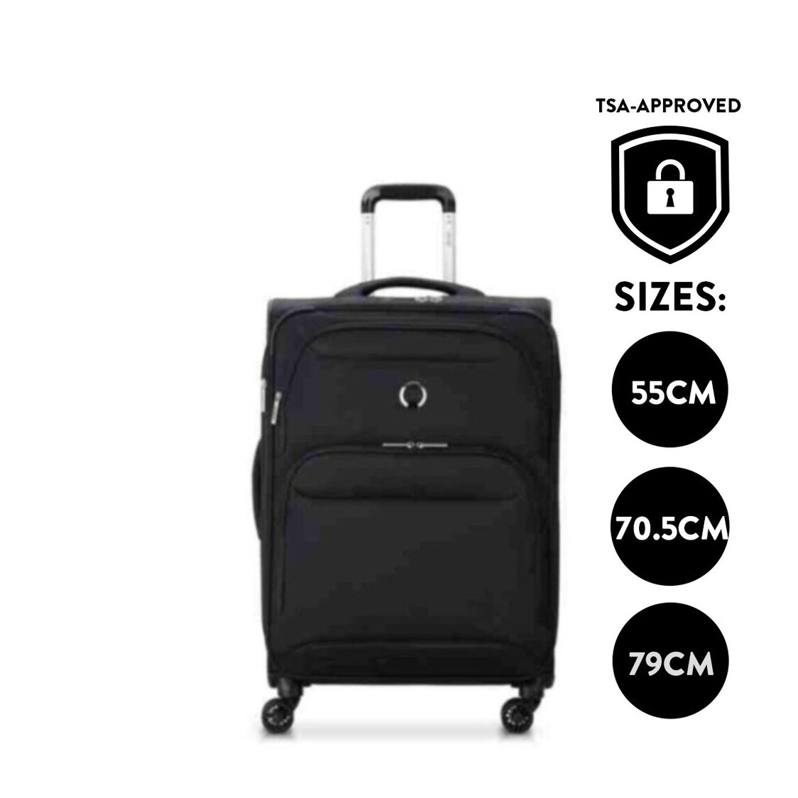 Delsey Paris Skymax 2.0 4-Double Wheels Expandable Trolley Luggage Case with Zip Securitech 2 & TSA Lock - Black