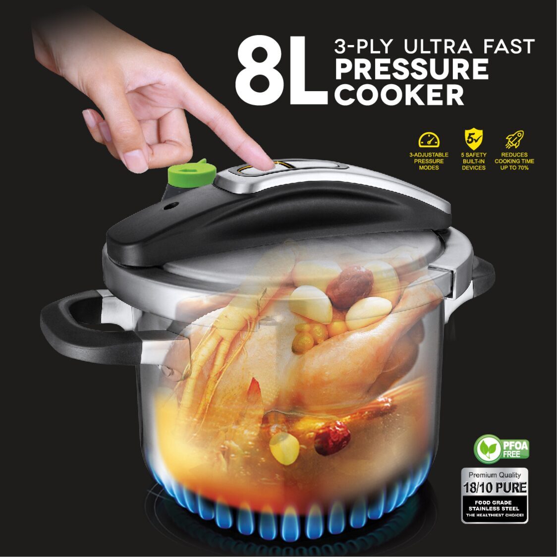 ASD 3-Ply Ultra Fast Pressure Cooker 8L (HP8002PC)