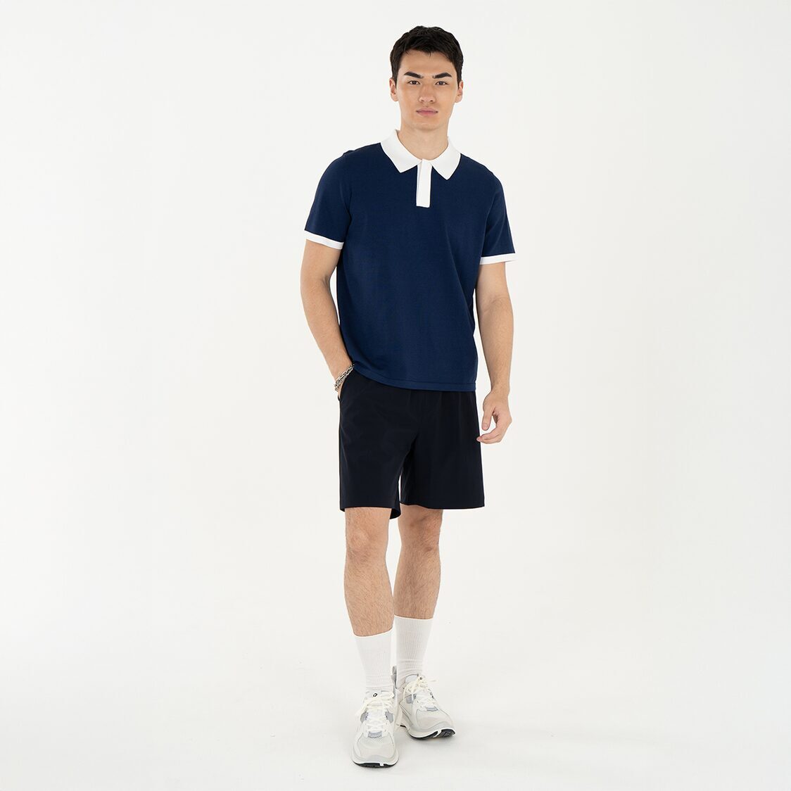 K/WOODS Ice Cool Loom Contrast Polo in Navy