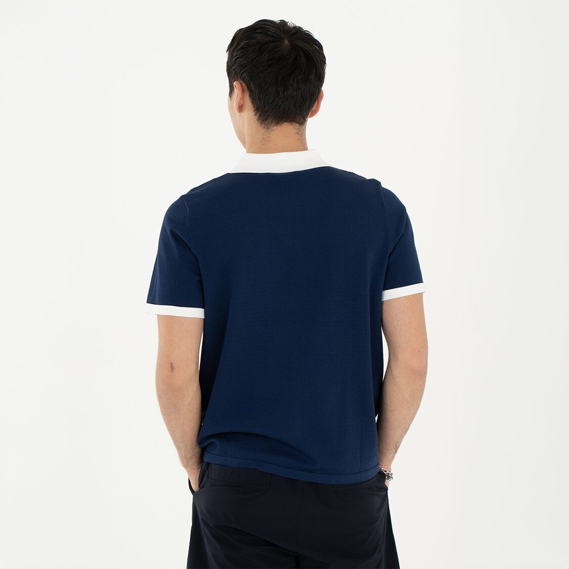 K/WOODS Ice Cool Loom Contrast Polo in Navy
