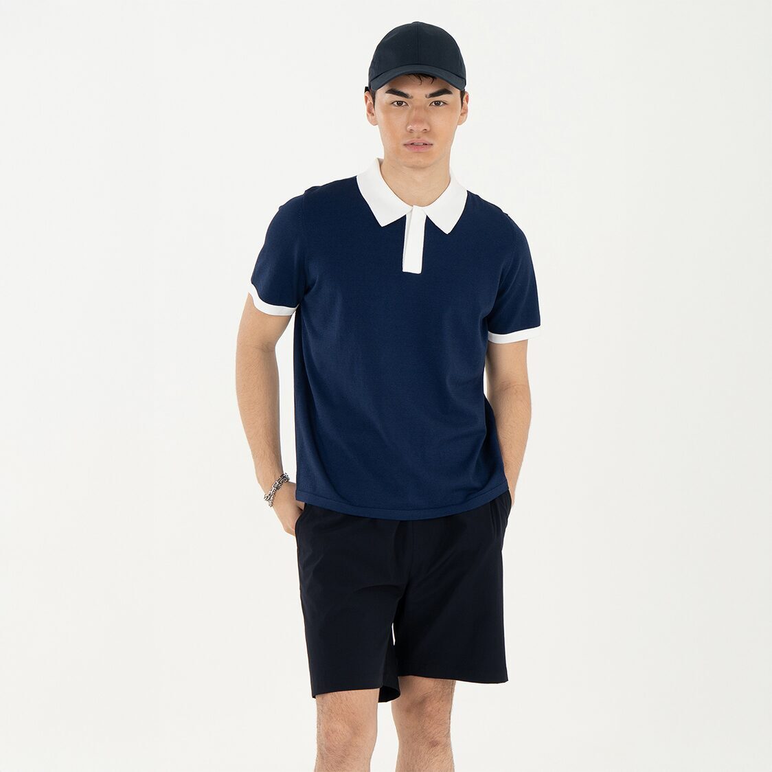 K/WOODS Ice Cool Loom Contrast Polo in Navy