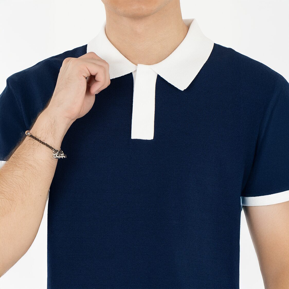 K/WOODS Ice Cool Loom Contrast Polo in Navy
