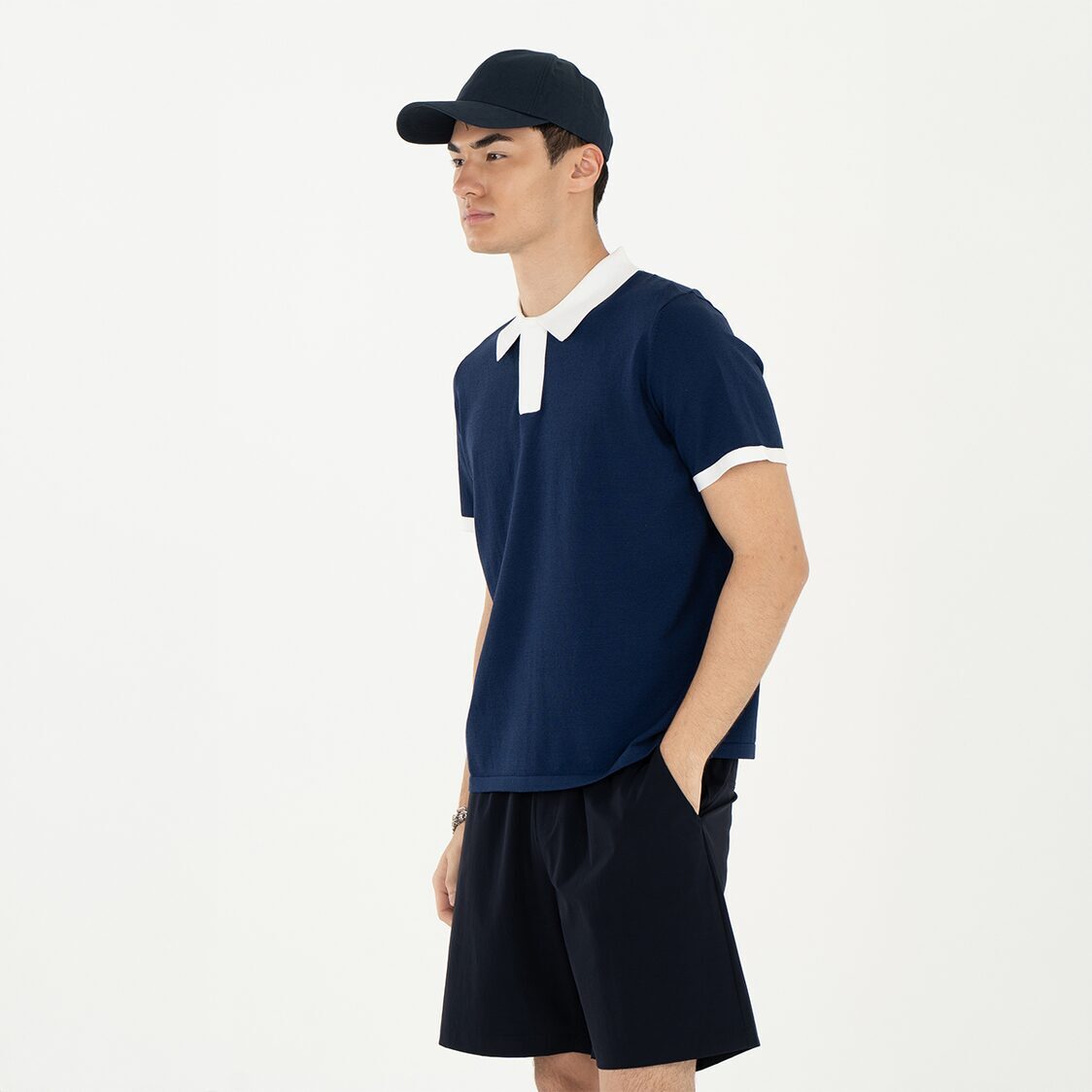 K/WOODS Ice Cool Loom Contrast Polo in Navy