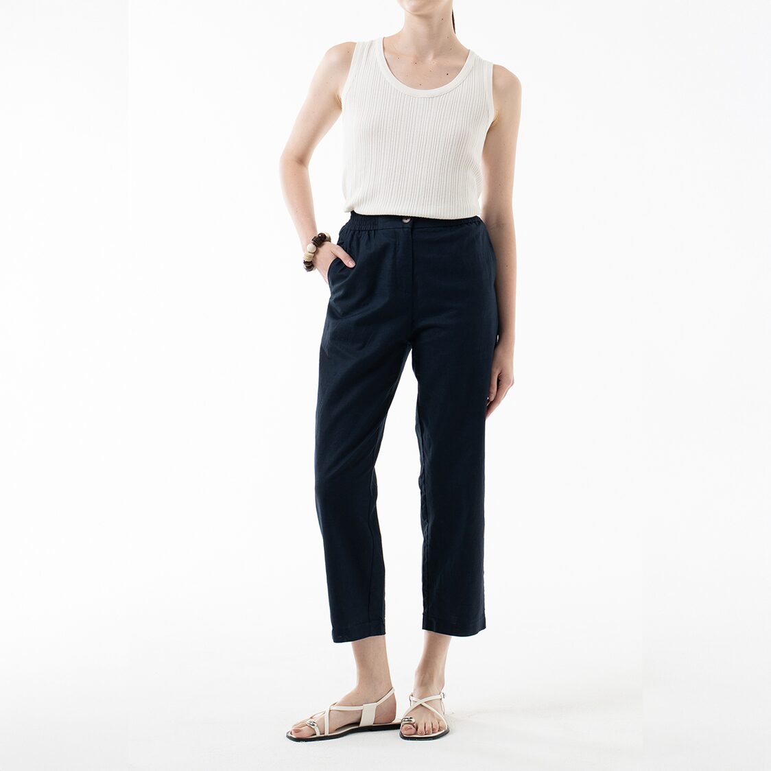K/WOODS Breezy Linen Pants in Midnight Blue