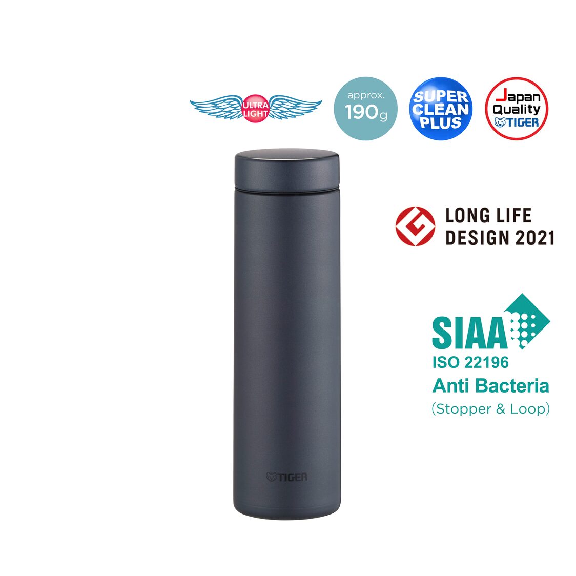 Tiger Anti-Bacteria Double Stainless Steel Thermal Mug 500ml - Steel Black (MMZ-K050 KS)
