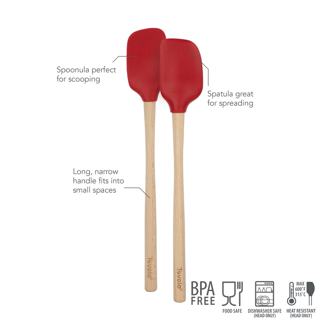 Tovolo Flex-Core WHandled Mini Spatula & Spoonula Set of 2 - Cayenne