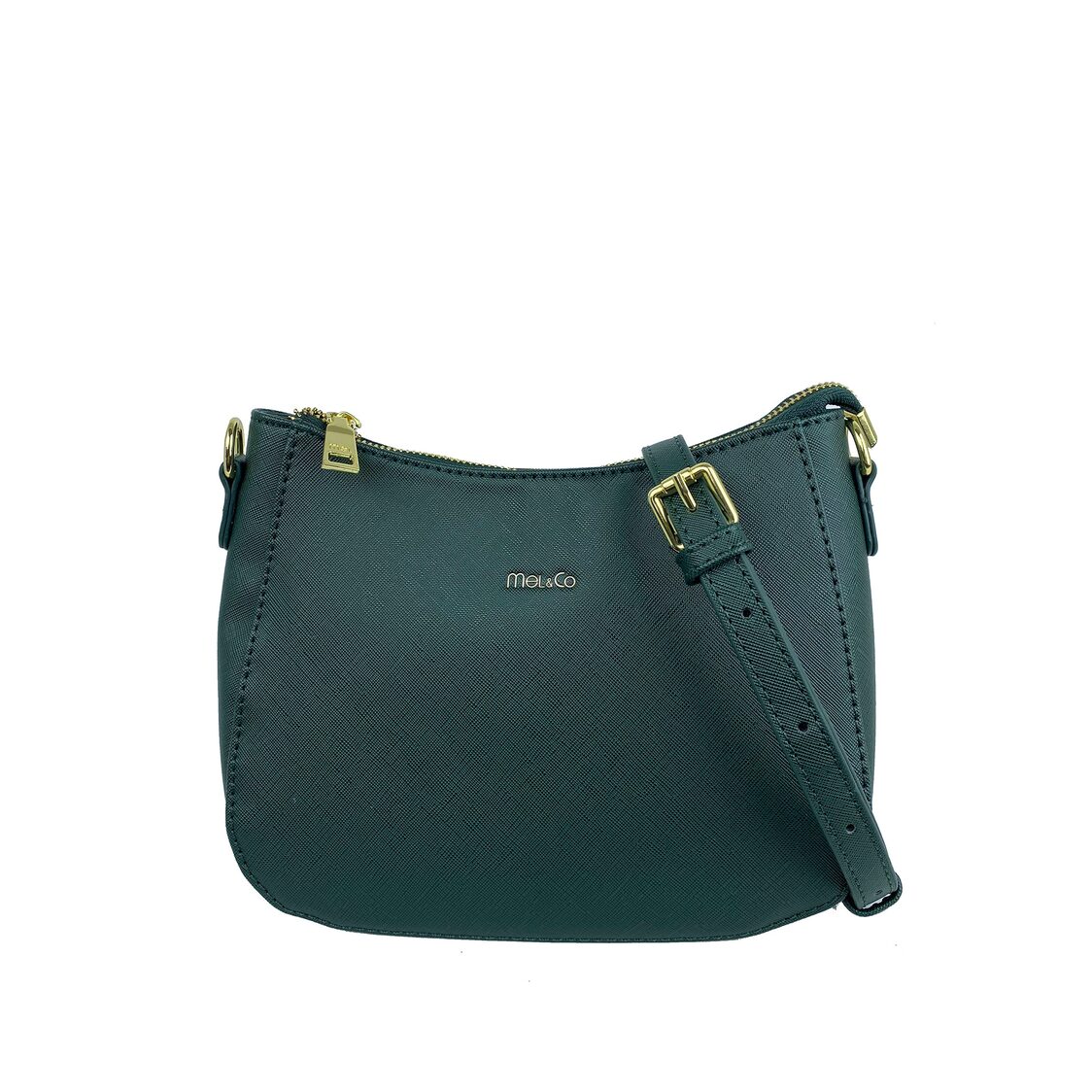 Mel&Co Saffiano-Effect Curve Top Sling Bag Forest Green
