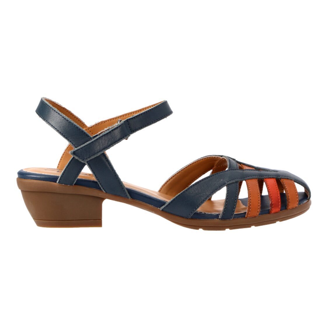 Barani Leather Heeled Sandals with Back Strap (Short) 19612 Navy Multi