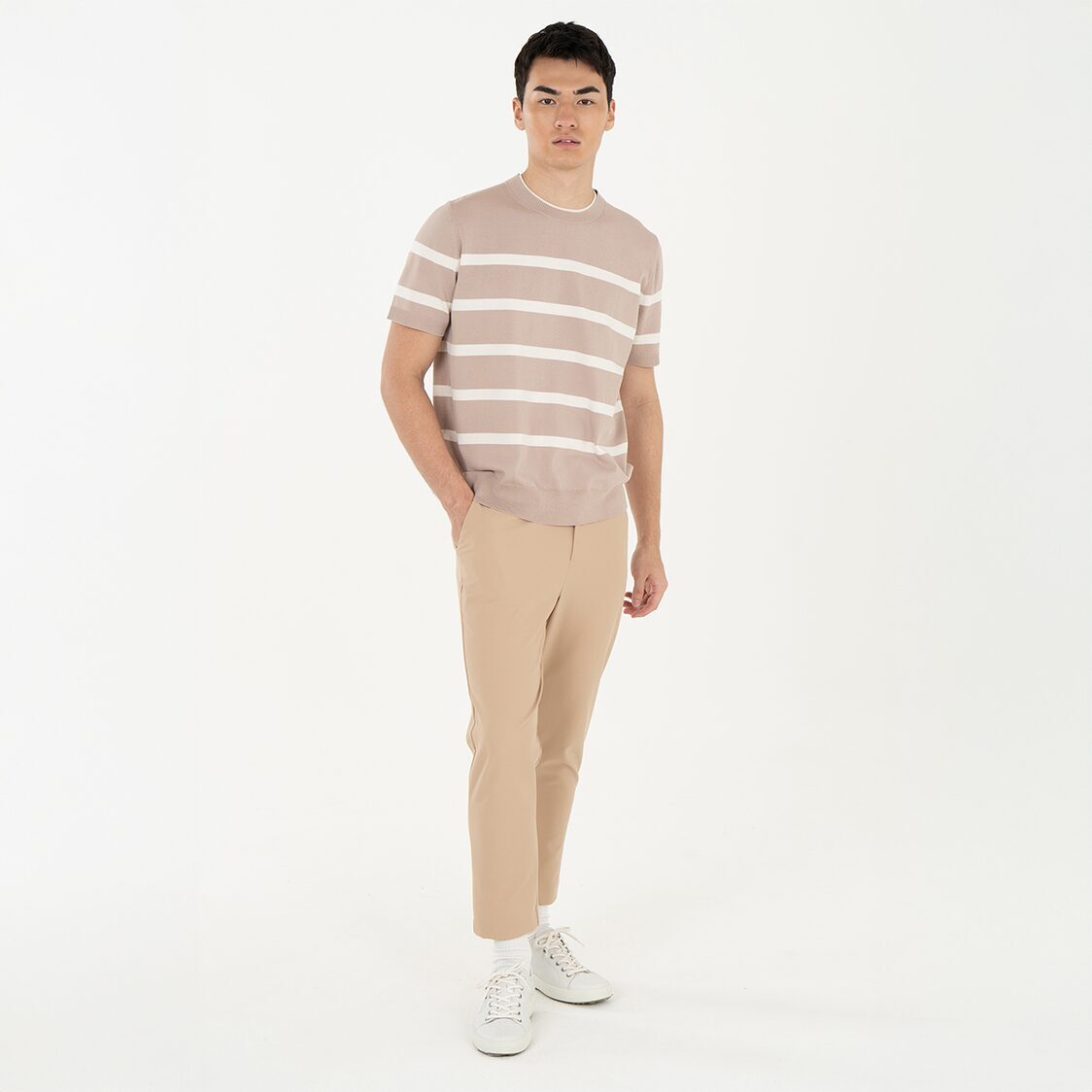 K/WOODS Ice Cool Horizon Stripe Pullover in Khaki