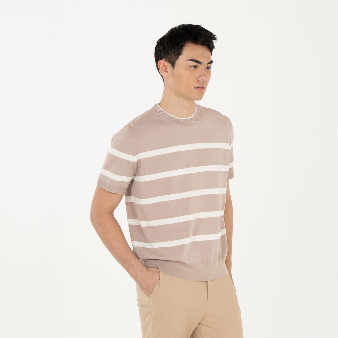 K/WOODS Ice Cool Horizon Stripe Pullover in Khaki